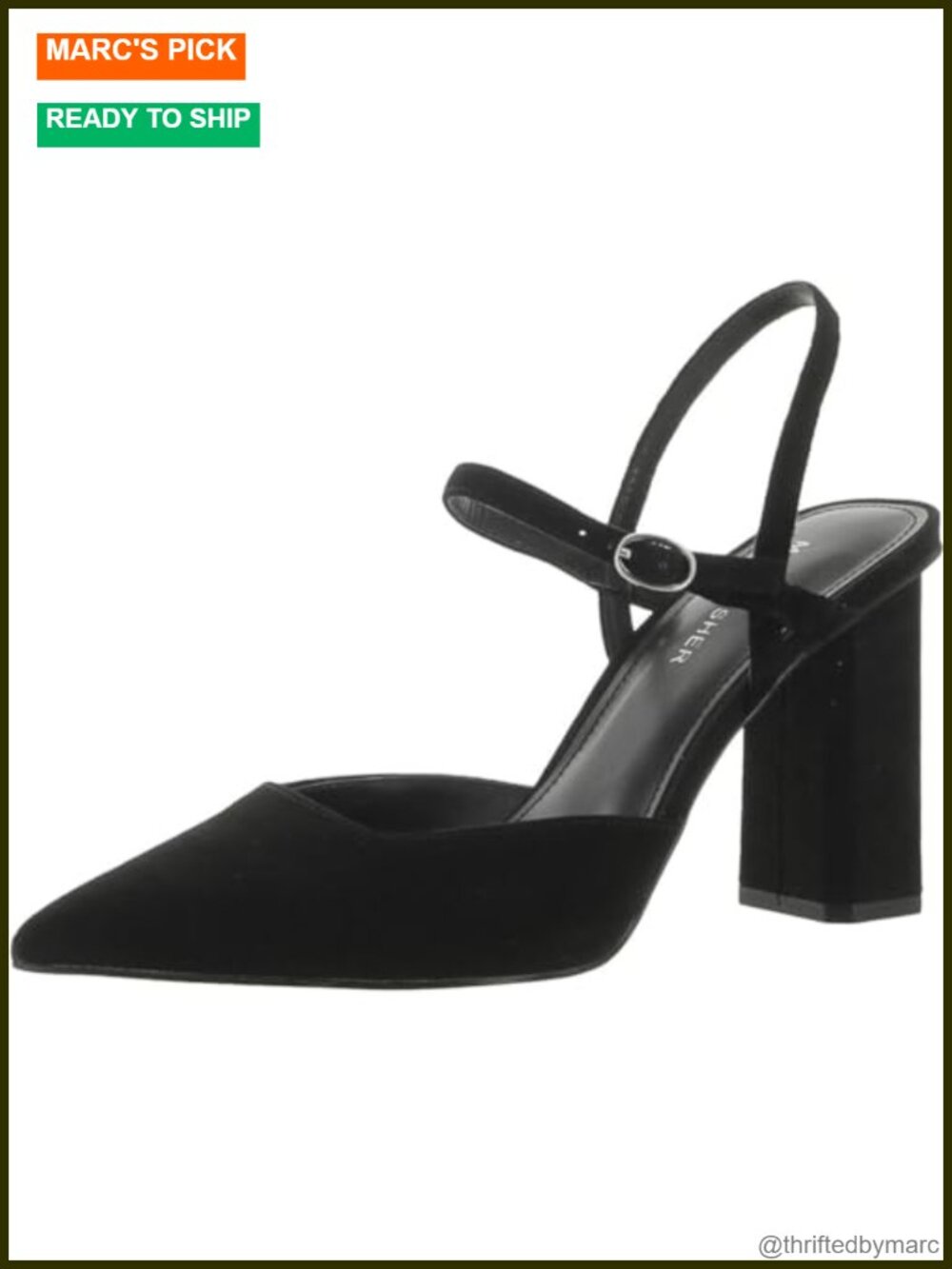 Women's Suede Pointed Toe Block Heel Ankle Strap Pumps